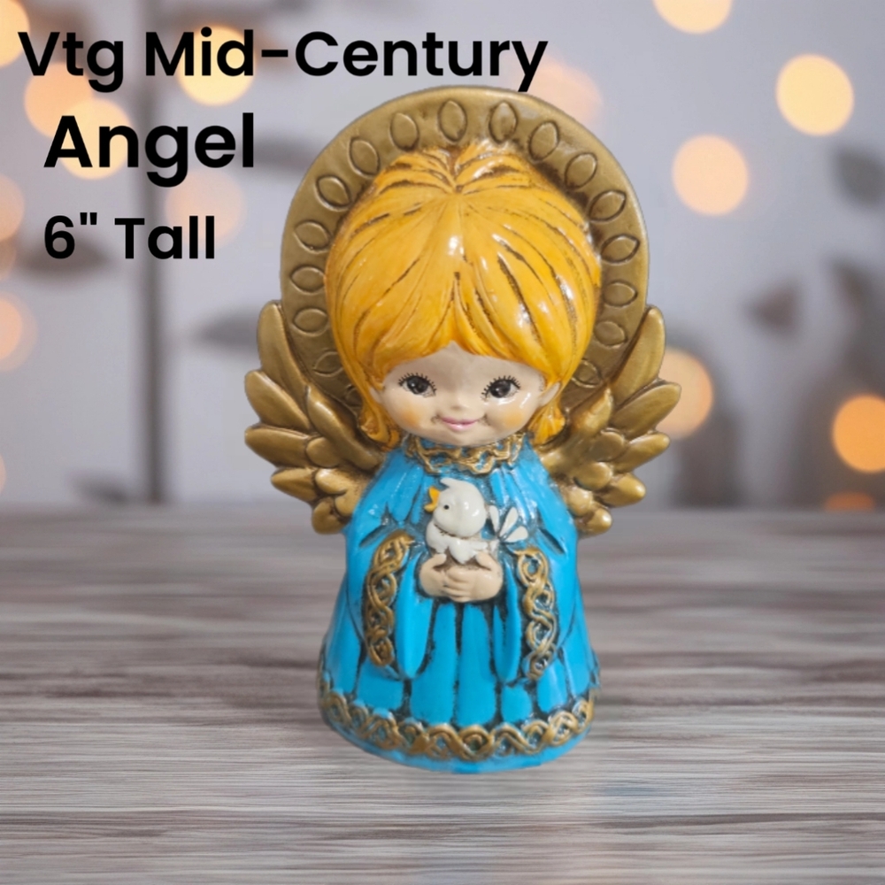 Vintage Mid-Century Angel Figurine - Blue and Gold 6in Tall - Picture 1 of 4